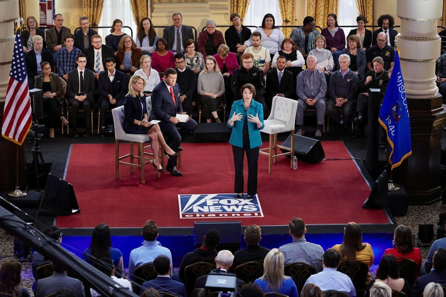 Democratic presidential candidate Sen. Amy Klobuchar, D-Minn., speaks during a town hall meeting, Wednesday, May 8, 2019, in Milwaukee.