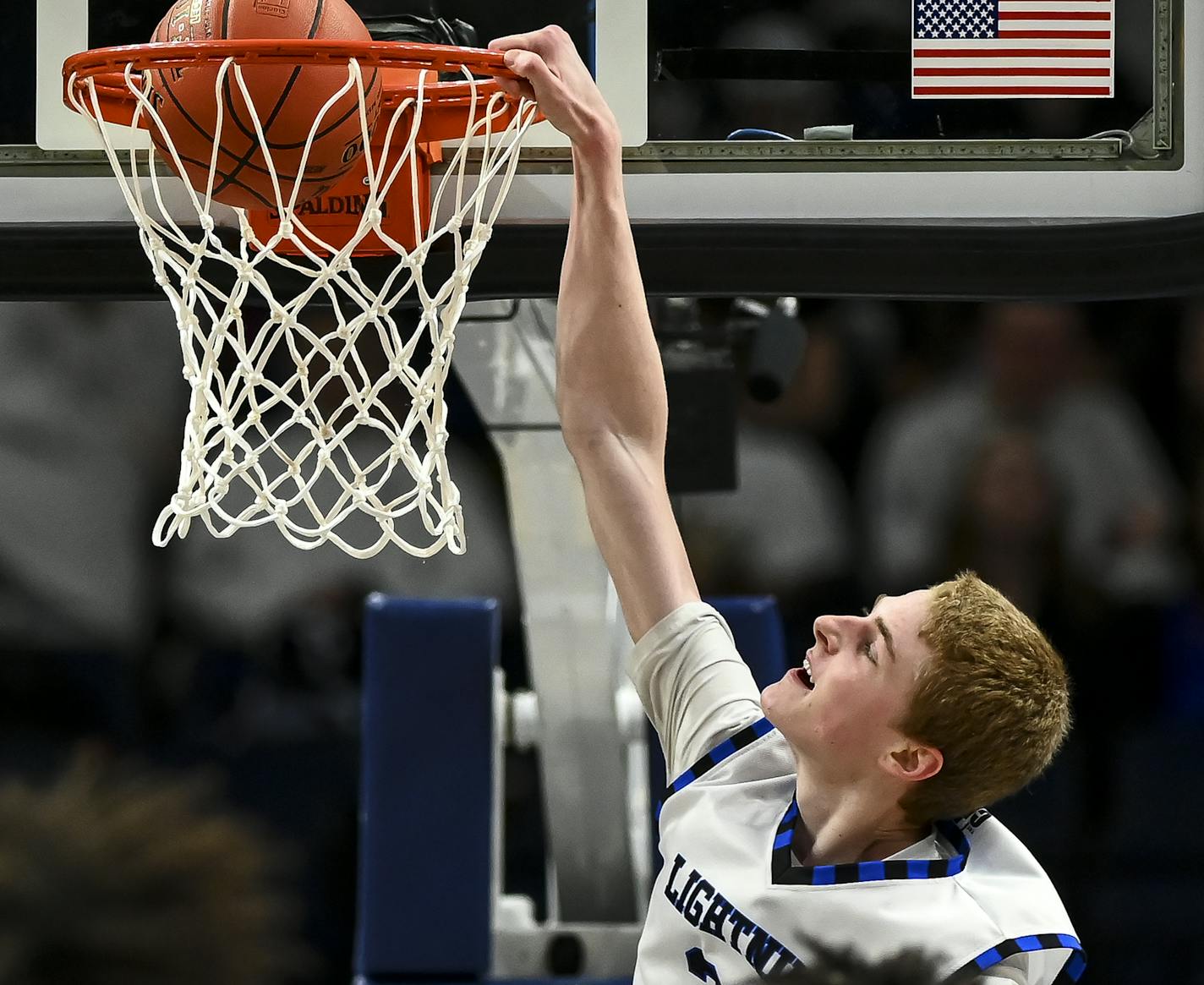 Eastview forward Steven Crowl (23) dunked the ball in the second half against East Ridge. ] Aaron Lavinsky &#xa5; aaron.lavinsky@startribune.com East Ridge played Eastview in a Class 4A state tournament quarterfinal game on Wednesday, March 20, 2019 at Target Center in Minneapolis, Minn.