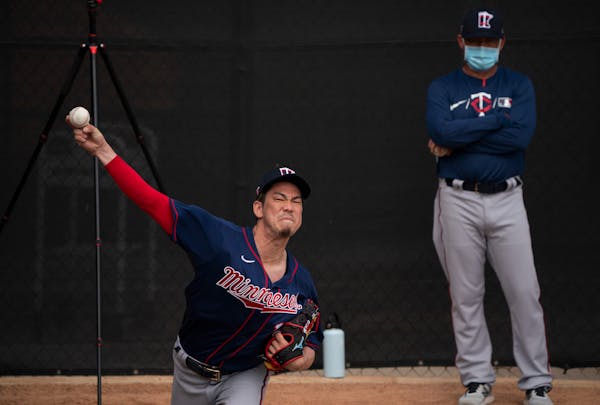 Twins pitcher Kenta Maeda threw in the bullpen last month while pitching coach Wes Johnson observed.