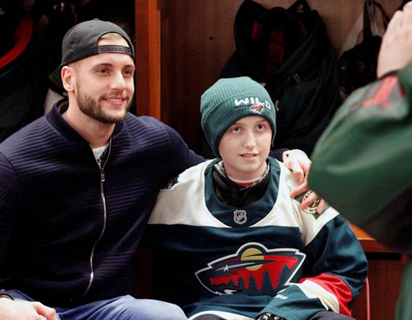 Marco Scandella, left, with Connor Johnson, 13. Photo from Minnesota Wild