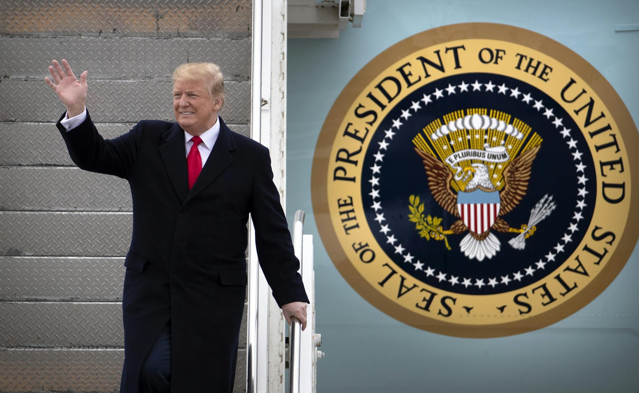 President Donald Trump landed at the Minneapolis St. Paul International Airport at 12:45 Central time Monday, headed to an afternoon visit at a Burnsville truck and equipment company for a roundtable discussion on tax cuts and the U.S. economy.