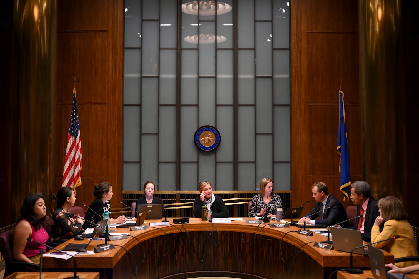 The St. Paul City Council votes for a package of amendments to the city's rent control bill 5-2, with council members Nelsie Yang and Mitra Jalali voting no during a city council meeting Wednesday, Sept. 21, 2022 at St. Paul City Hall in St. Paul, Minn.. A divided St. Paul City Council voted to approve an amendment to the city's rent control laws after months of deliberation. ] aaron.lavinsky@startribune.com