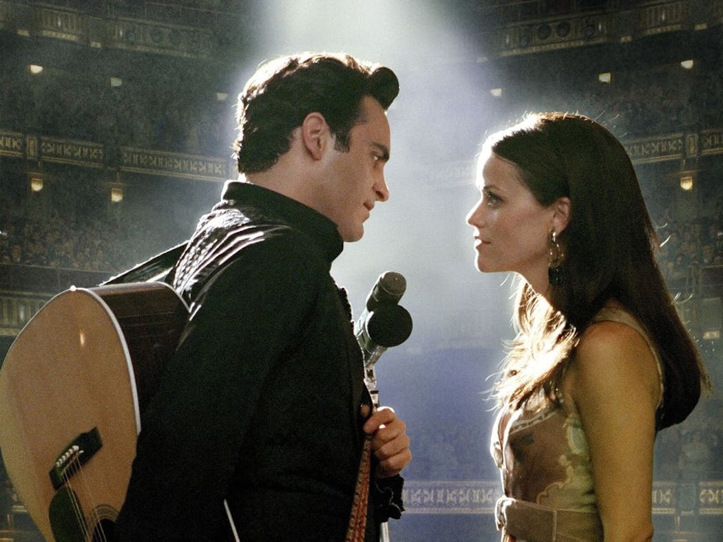 Joaquin Phoenix and Reese Witherspoon star in “Walk the Line.”