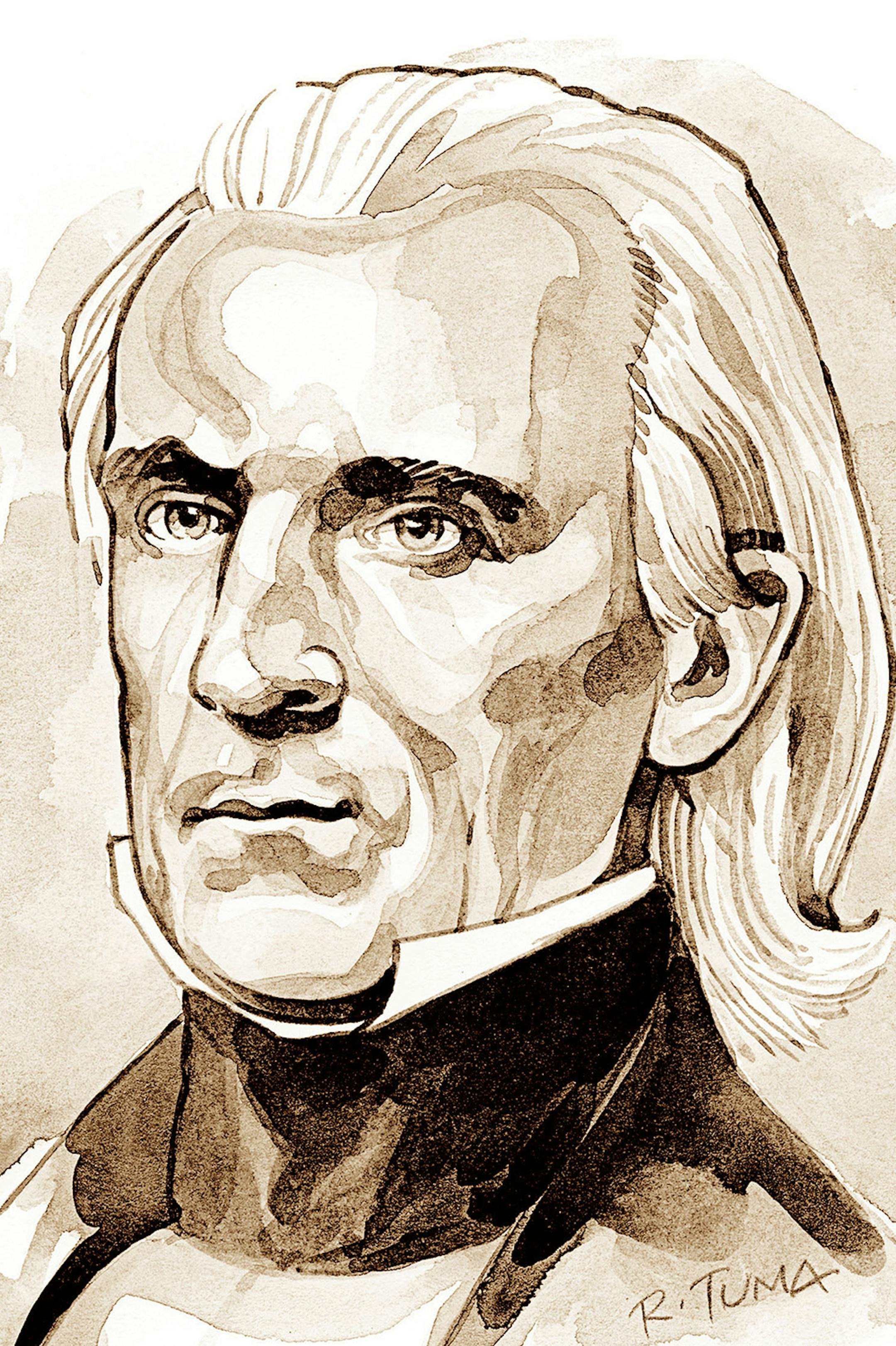 300 dpi Rick Tuma portrait of James Knox Polk, a U.S. president. Chicago Tribune 2013<p> james knox polk james polk; krtnational national; krt; krtcampus campus; mctillustration; 01028000; ACE; krtculture culture; krthistory history; 11000000; 11006004; 11006005; 11006006; defense; executive branch; head of state; krtgovernment government; krtpolitics politics; krtuspolitics; national government; POL; tb contributed; krtnamer north america; u.s. us united states; USA; 10011000; FEA; krtfeatures