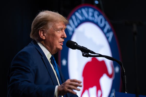 Donald Trump, seen here speaking to Minnesota Republicans May 17, has been on the right side of the debate over taxes, immigration, abortion and other