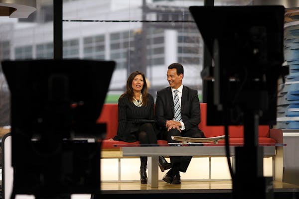 Frank Vascellaro and Amelia Santaniello talked on the set during the 5 p.m newscast at WCCO.