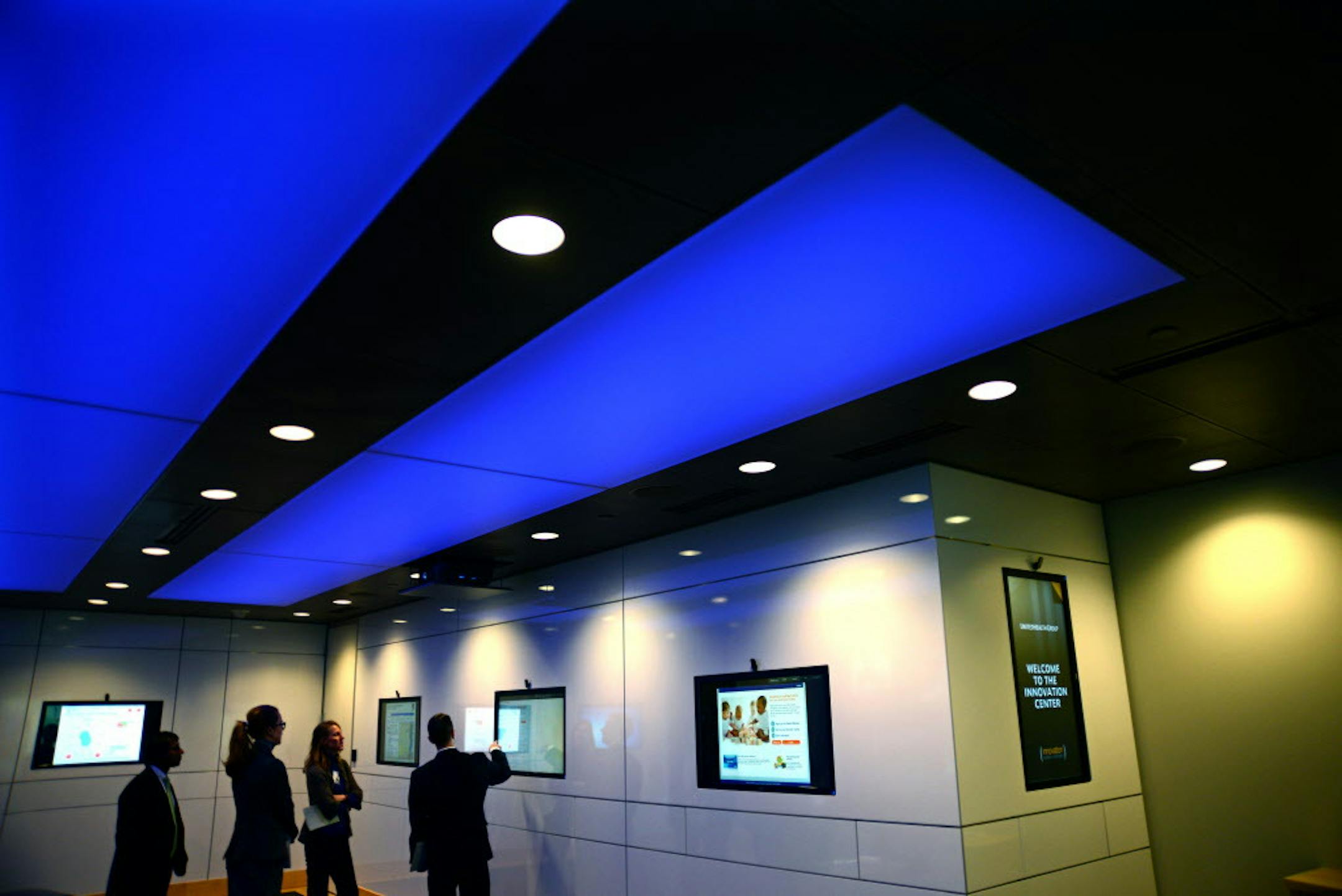 This is innovation lab at UnitedHealth Group headquarters. The monitors are all inteactive the the wall surfaces are all smart for brainstorming.] Richard.Sennott@startribune.com Richard Sennott/Star Tribune. , Minnetonka, Minn.Tuesday 1/15/13) ** (cq)