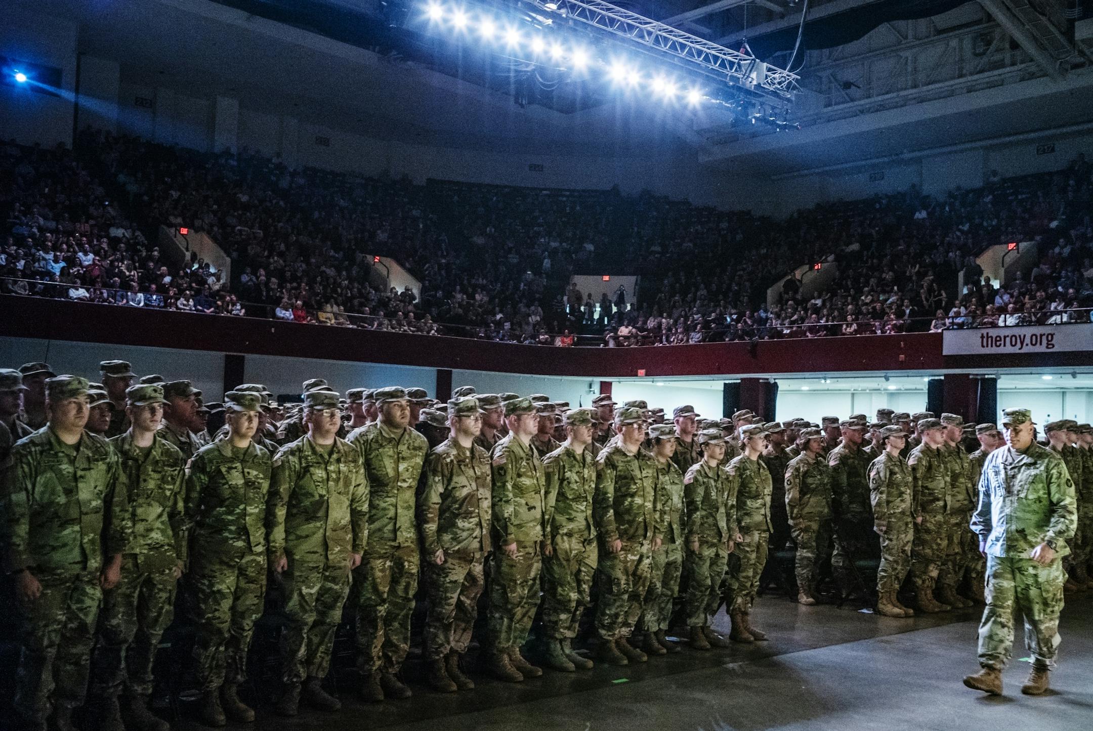 About 650 soldiers in the 34th Red Bull Infantry Dvision, based in Rosemount, attended a departure ceremony for a nine-month deployment in Kuwait.
