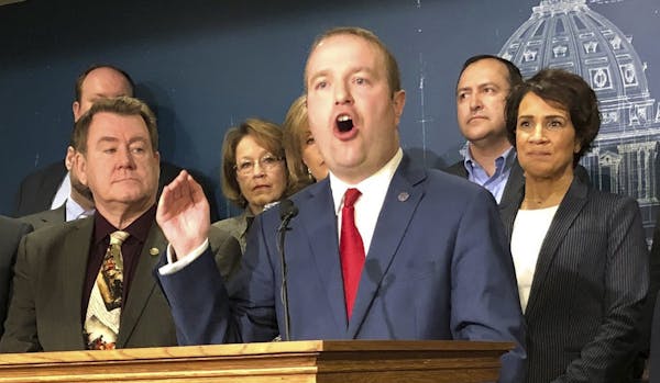 Minnesota State Rep. Nick Zerwas and other Minnesota House Republicans announce a proposal at the state Capitol on Monday, March 25, 2019, that will c