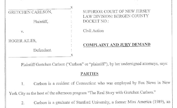 Read the complete lawsuit filed by Gretchen Carlson against Fox head Roger Ailes