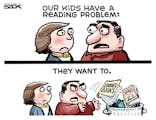 Sack cartoon: The kids have a reading problem