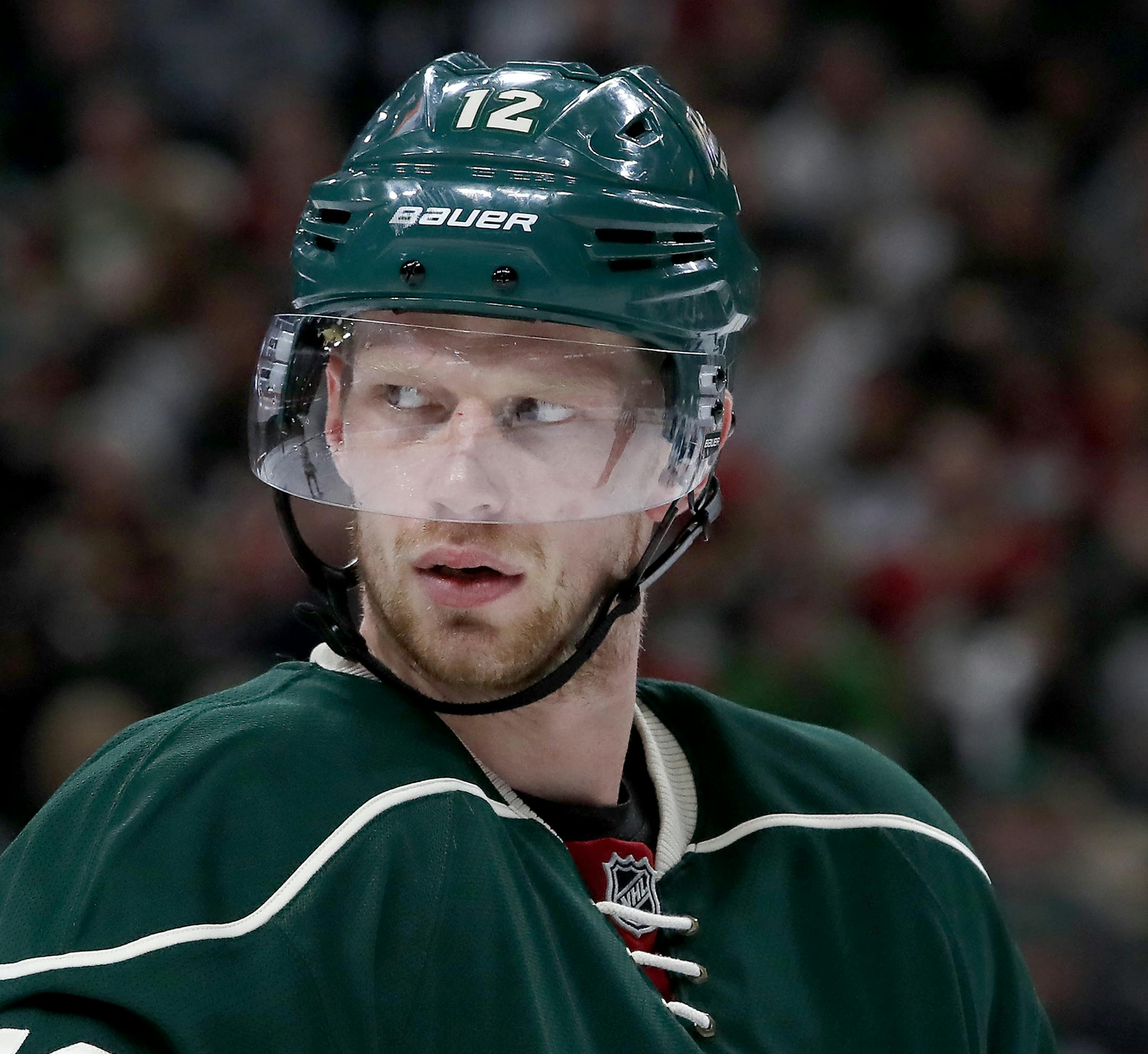 Minnesota Wild Eric Staal. ] CARLOS GONZALEZ ï cgonzalez@startribune.com - April 14, 2017, St. Paul, MN, Xcel Energy Center, NHL, Stanley Cup Playoffs, Game 2, Minnesota Wild vs. St. Louis Blues ORG XMIT: MIN1704181646551880