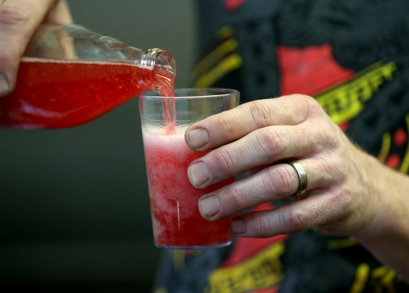 Bryan Bertsch tested one of his fruit kombucha recipes.