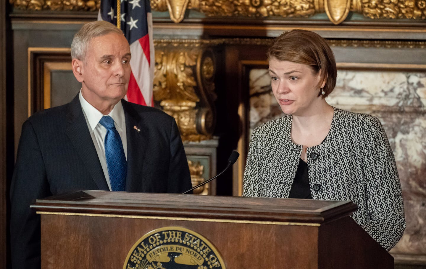 Governor Mark Dayton held a press conference to announce that he made good on a vow to veto the Republican tax and omnibus budget bills Wednesday. Revenue Commissioner Cynthia Bauerly and MMB Commissioner Myron Frans spoke at the press conference. ] GLEN STUBBE &#x2022; glen.stubbe@startribune.com Wednesday, May 23, 2018 Governor Mark Dayton held a press conference to announce that he made good on a vow to veto the Republican tax and omnibus budget bills Wednesday.