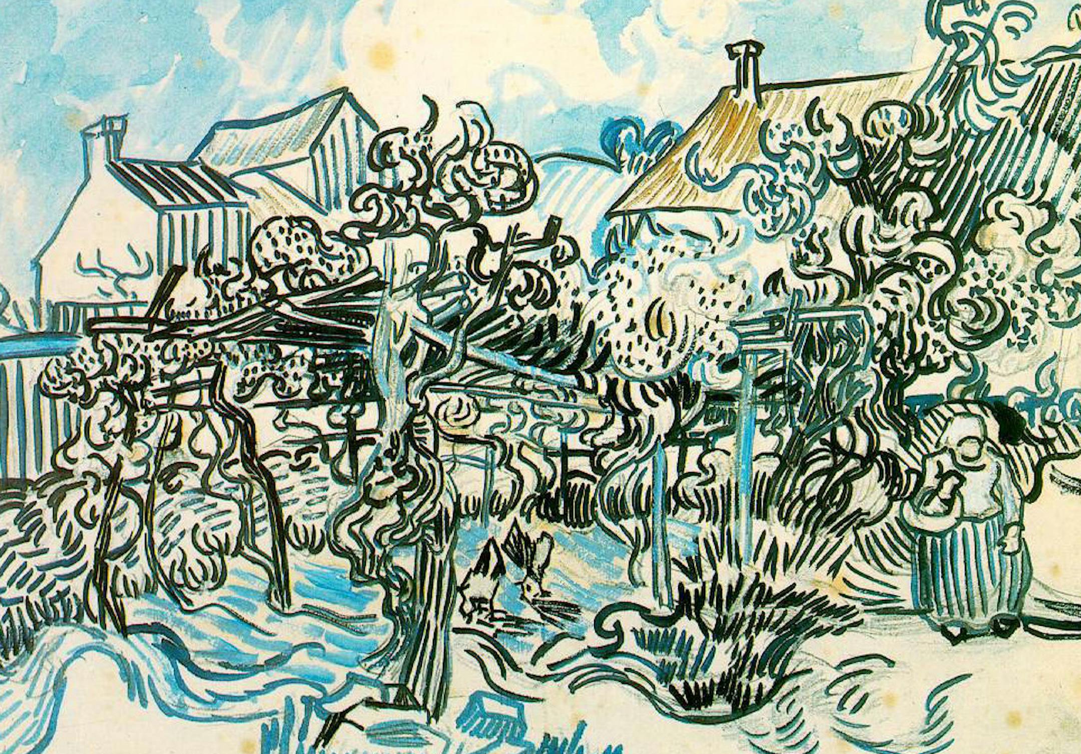 A Rutgers University computer picked up similarities between Vincent van Goghís ìOld Vineyard with Peasant Womanî (1890), left, and Joan Miroís ìThe Farmî (1922). Illustrates ARTISTS (category f), by Mohana Ravindranath (c) 2014, The Washington Post. Moved Monday, Nov. 10, 2014. (MUST CREDIT: Comparison courtesy of Rutgers Universityís Department of Computer Science)