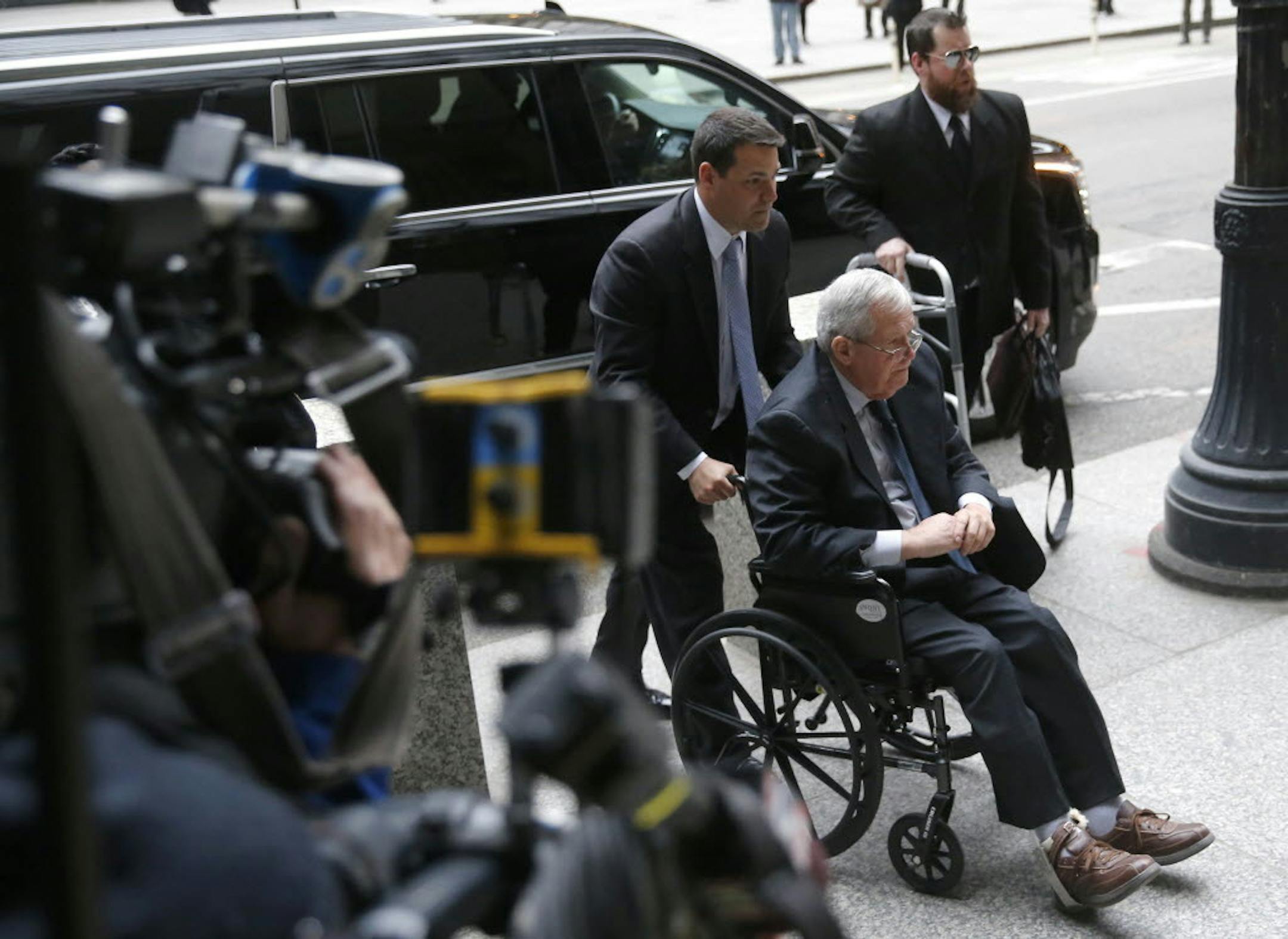 Former House Speaker Dennis Hastert arrives at the federal courthouse Wednesday, April 27, 2016, in Chicago, for his sentencing on federal banking charges which he pled guilty to last year.