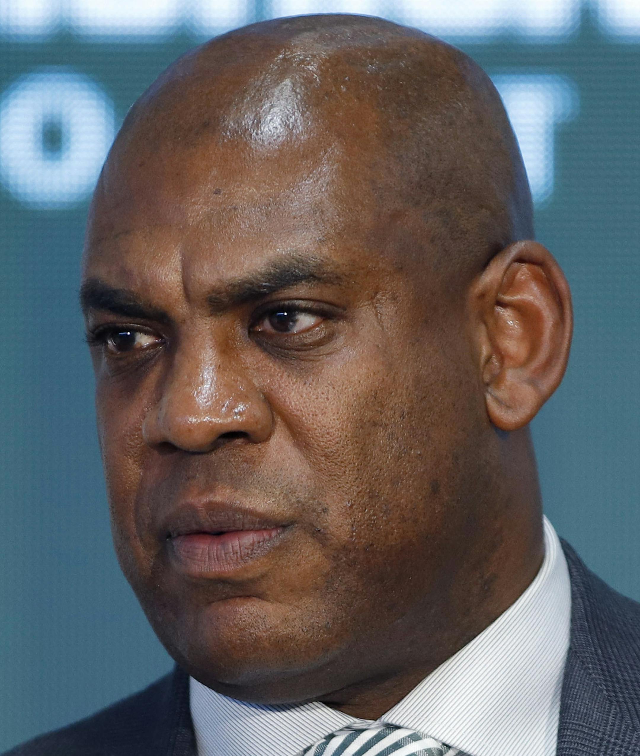 Mel Tucker, Michigan State's new football coach, speaks during a news conference Wednesday, Feb. 12, 2020, in East Lansing, Mich. (AP Photo/Al Goldis)