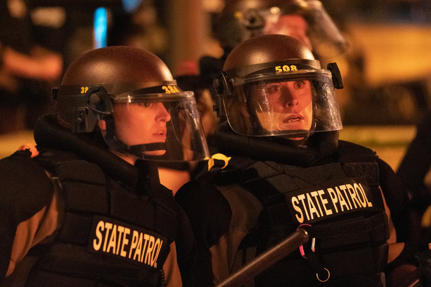 Minnesota State Patrol officers stood watch outside of the Third Precinct. ] MARK VANCLEAVE ¥