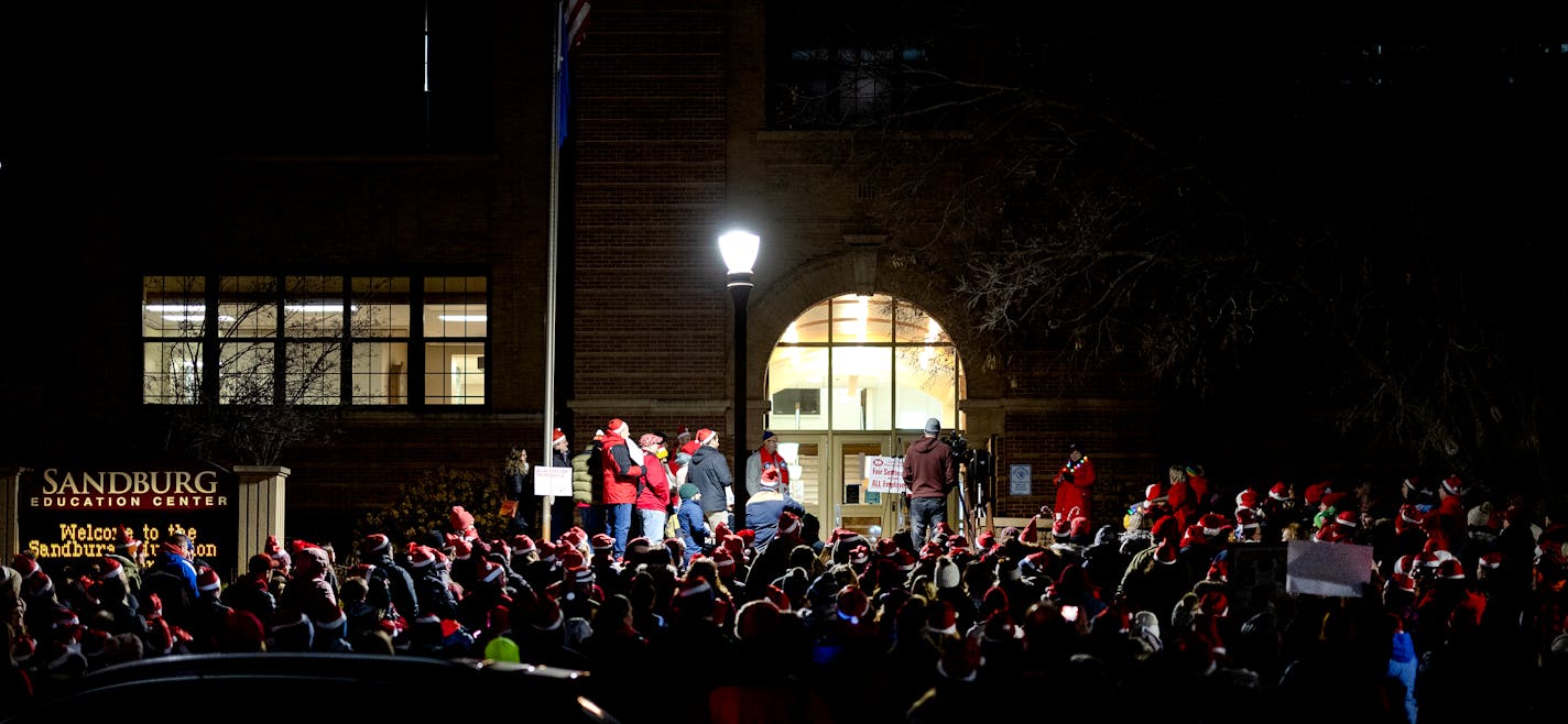 Union members, teachers and supporters gathered during a rally held by Education Minnesota outside the Anoka-Hennepin district headquarters Monday, December 11, 2023, in Anoka, Minn. ] CARLOS GONZALEZ • carlos.gonzalez@startribune.com