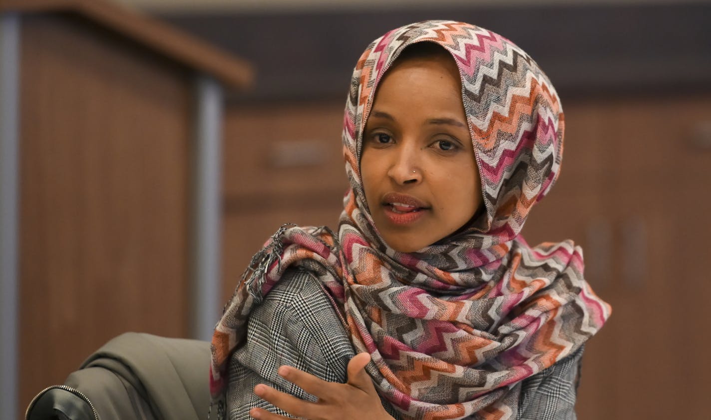 Rep. Ilhan Omar spoke to attendees of a Minneapolis immigration round table discussion in January.