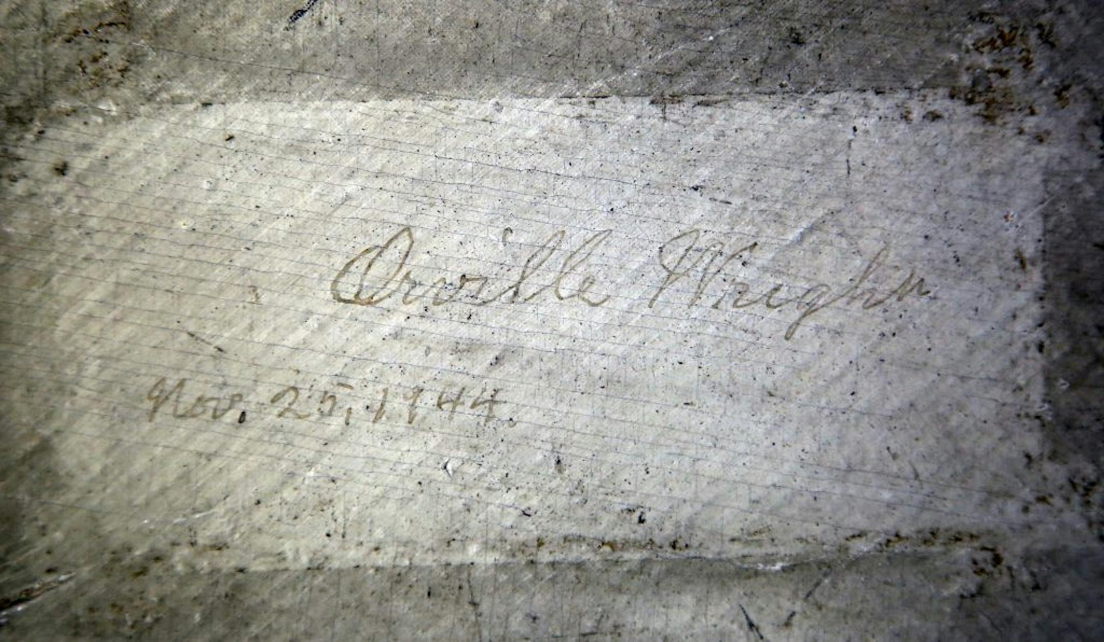 The signature of Orville Wright on an original Wright propeller at the National Aviation Hall of Fame in Dayton, Ohio. Officials with the National Aviation Hall of Fame in Ohio considered selling the century-old wooden propeller signed by one of the Wright brothers but decided against it, at least for now, the hall�s president said.