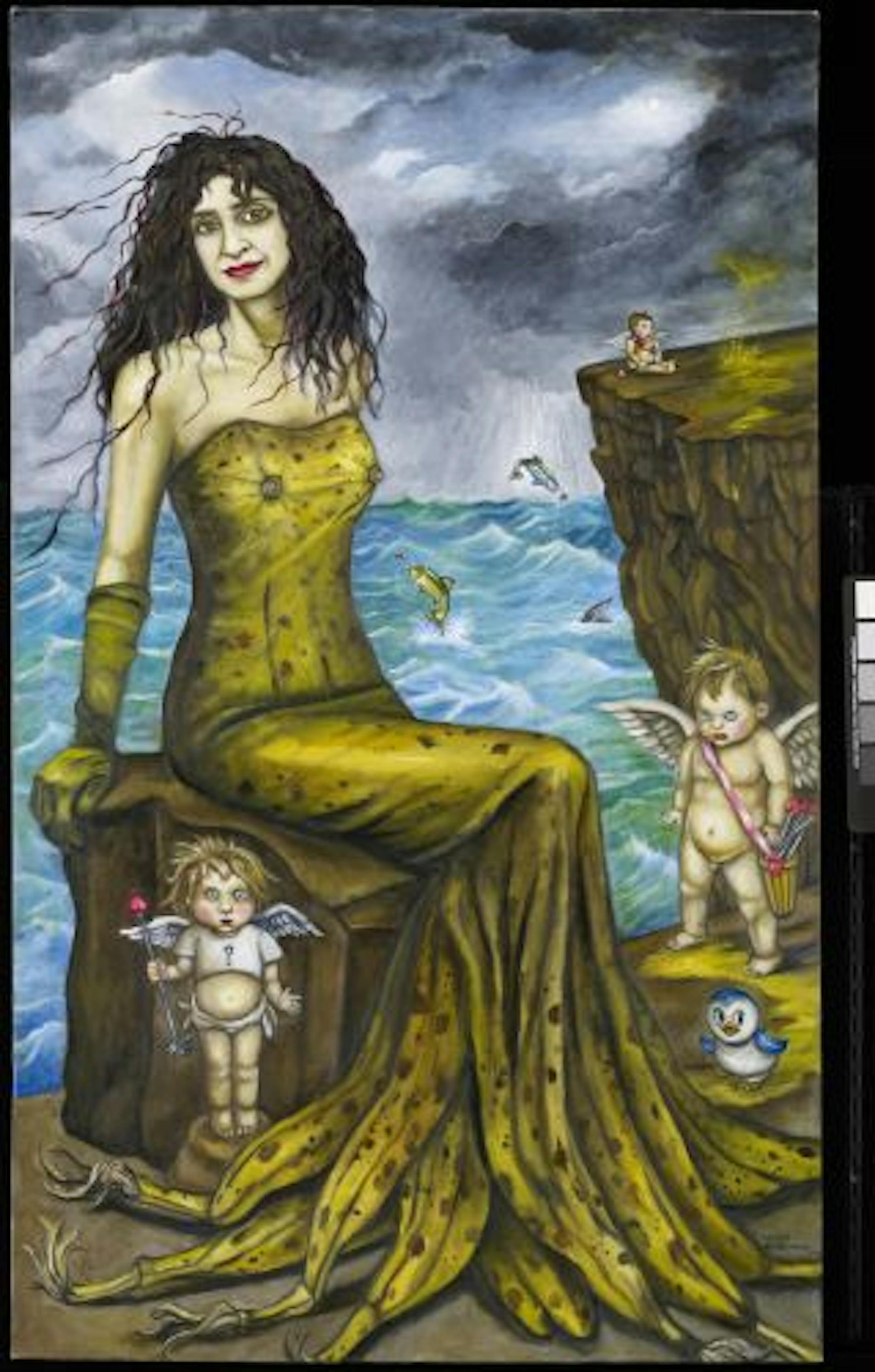 Nancy Robinson's "Yellow Self-Portrait." Age freckles mark the elegant banana-peel dress.