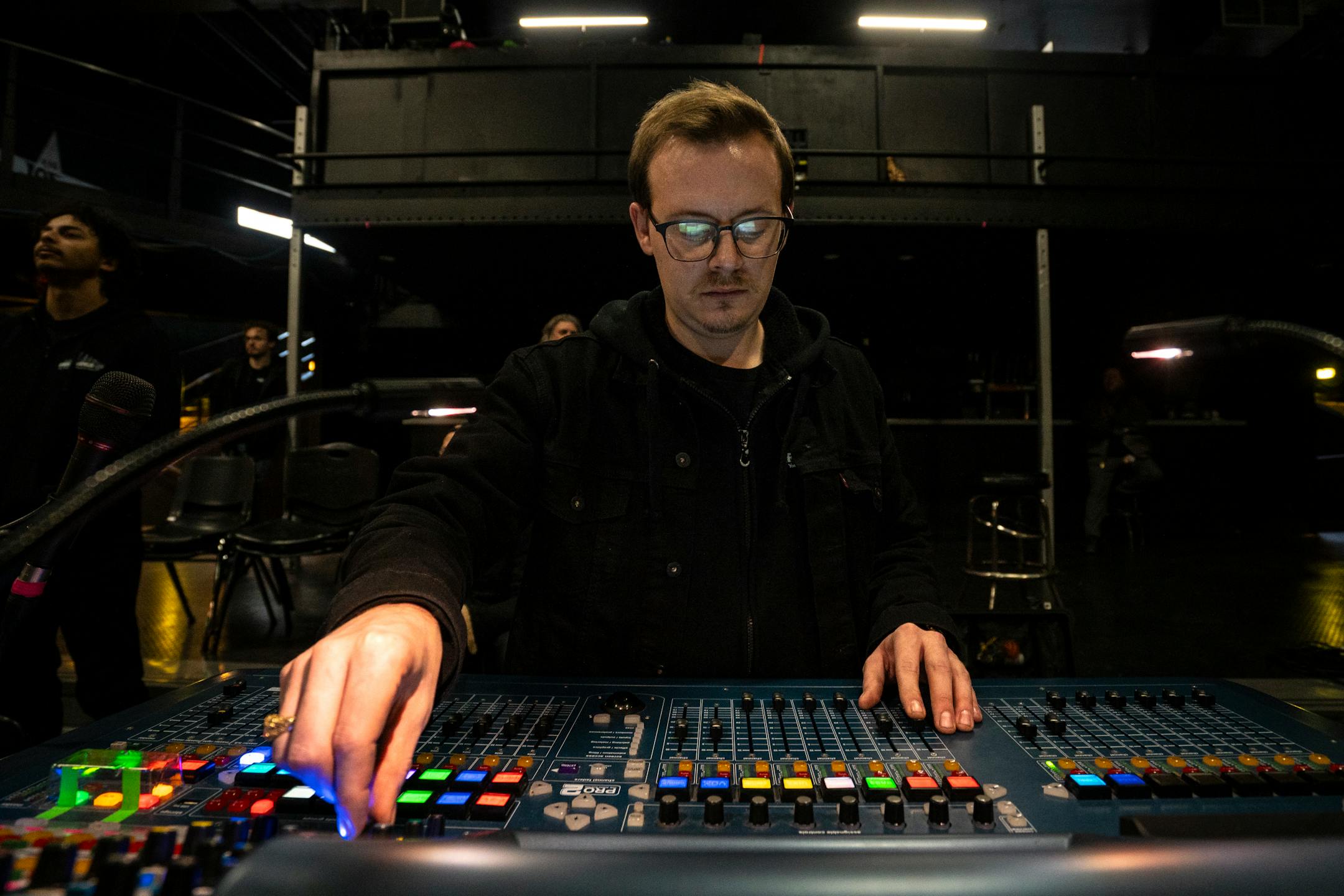 Alex Johnson operates the sound board with First Avenue's brand new sound system during soundcheck before the Ike Reilly Assassination's 20th annual Thanksgiving eve show in Minneapolis, Minn. on Wednesday, Nov. 22, 2023. This is the venue's first sound system overhaul in over a decade and the Ike Reilly Assassination will be the first to perform with them. ] Angelina Katsanis • angelina.katsanis@startribune.com