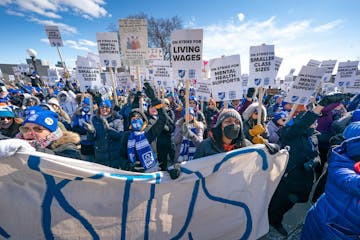 Twin Cities teachers including MFT, Minneapolis Federation of Teachers Local 59, and ESP, Education Support Professionals, rallied at the Minnesota St