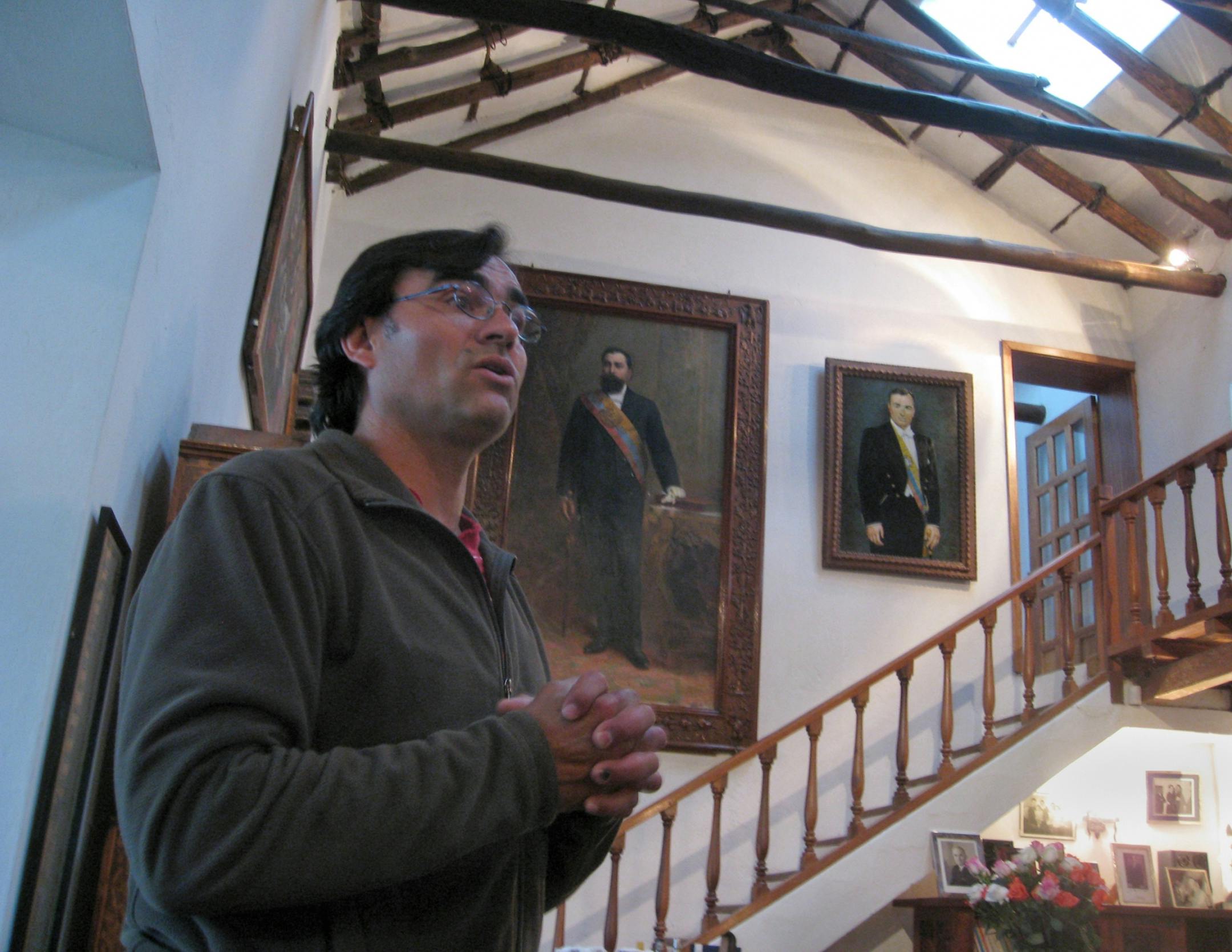 Fernando Polanco Plaza has created a non-profit foundation to protect Hacienda Zuleta, the former home of his grandfather, Ecuadoran President Galo Plaza Lasso, whose portrait hangs on the right.