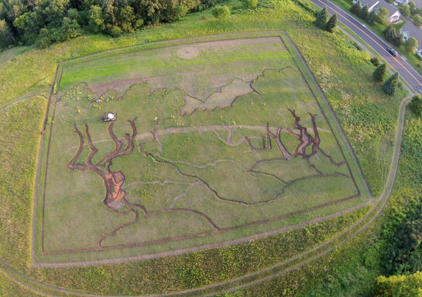 A bird&#x2019;s-eye view: The outlines of Van Gogh&#x2019;s &#x201c;Olive Trees&#x201d; are taking shape in a field in Eagan, as shown in this aerial photo.