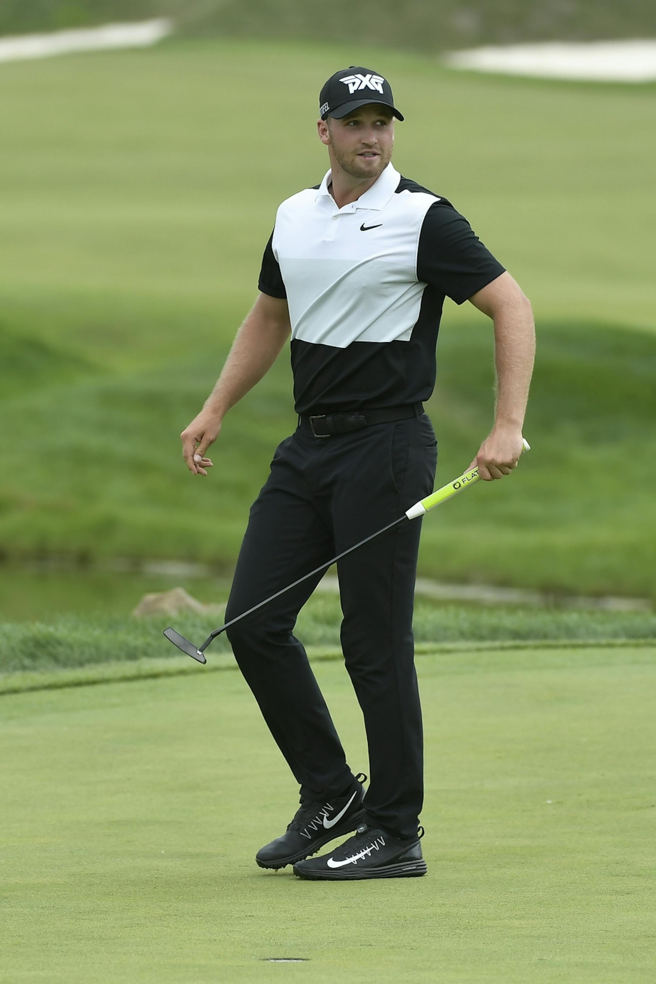 Wyndham Clark reacted after putting the ball for birdie on the eighteenth green during the third round of the 3M Open Saturday.