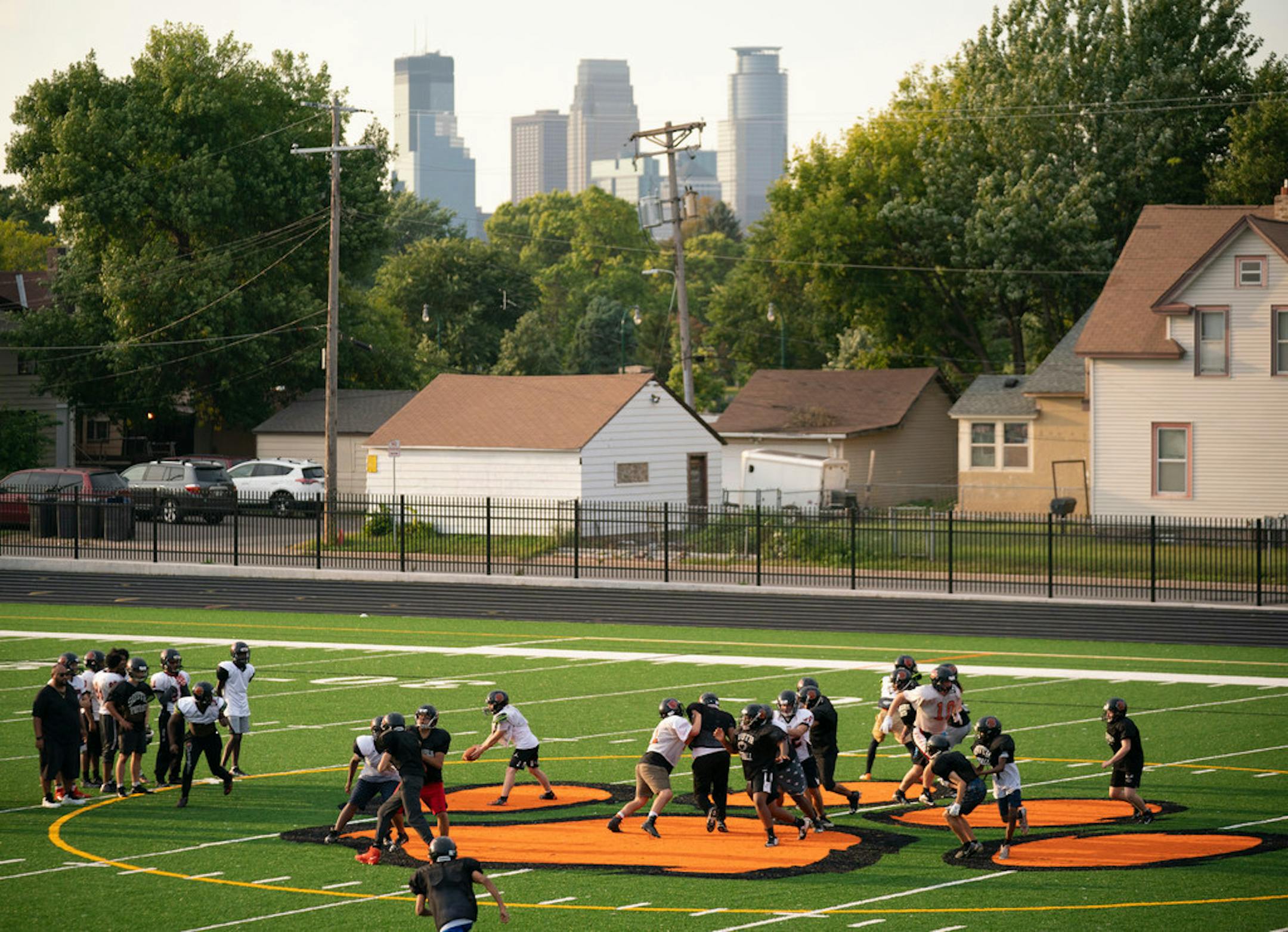 The South High School Gallant Tigers football team practiced on their new turf surface Wednesday evening.