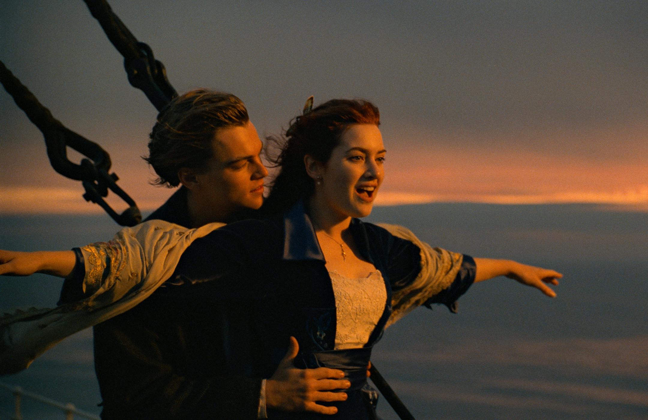 This image released by Paramount Pictures shows Leonardo DiCaprio, left, and Kate Winslet in a scene from "Titanic." The film will be returning to theaters for one week. Dolby Laboratories, Paramount Pictures and AMC Theaters said Wednesday, Nov. 15, 2017, that a re-mastered version of the James Cameron film will be shown at select AMC locations nationwide starting Dec. 1. Cameron says it is the best-looking version of ìTitanicî ever released. (Paramount Pictures via AP)