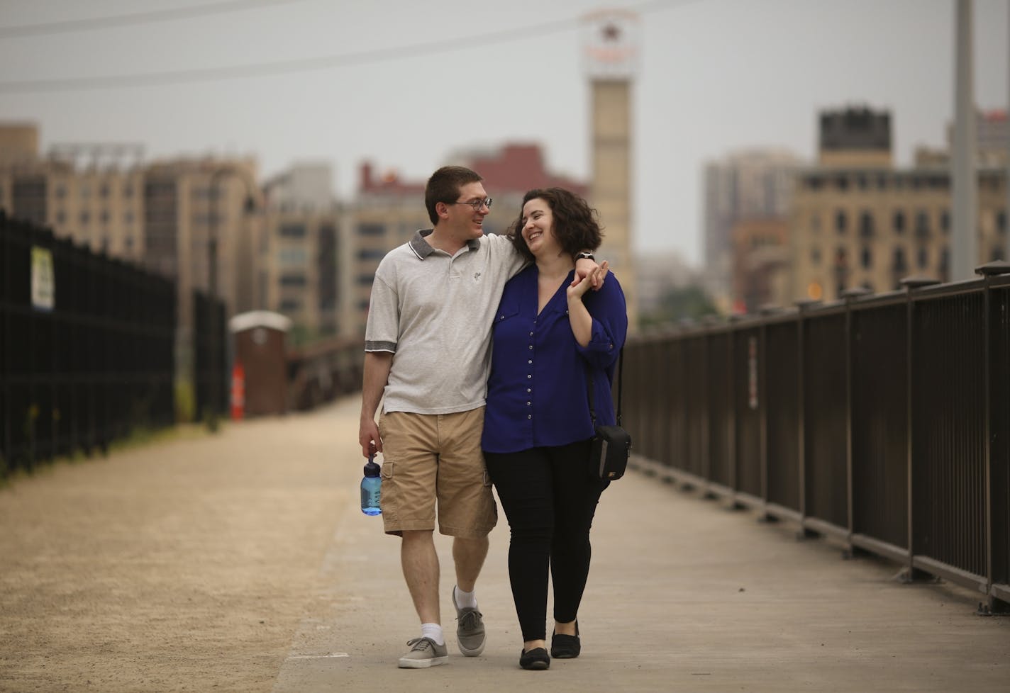 Damon Thibodeaux and his girlfriend, Veronika Castellanos, walked together at Water Power Park on the Minneapolis riverfront.