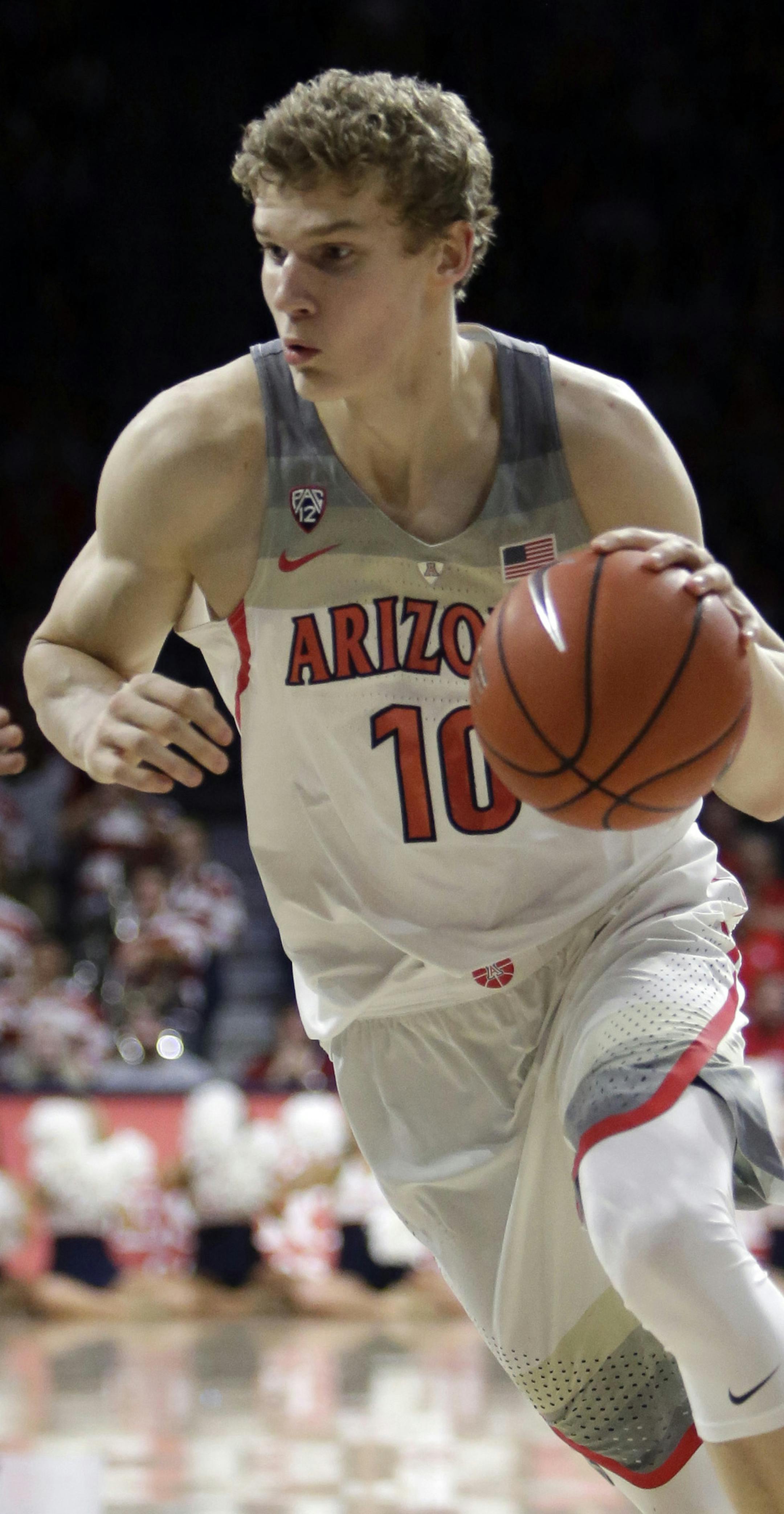 Arizona forward Lauri Markkanen (10) during the first half of an NCAA college basketball game against Colorado, Saturday, Jan. 7, 2017, in Tucson, Ariz. (AP Photo/Rick Scuteri)