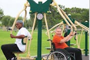 Outdoor exercise equipment that will be installed at Northwood Park in New Hope.
