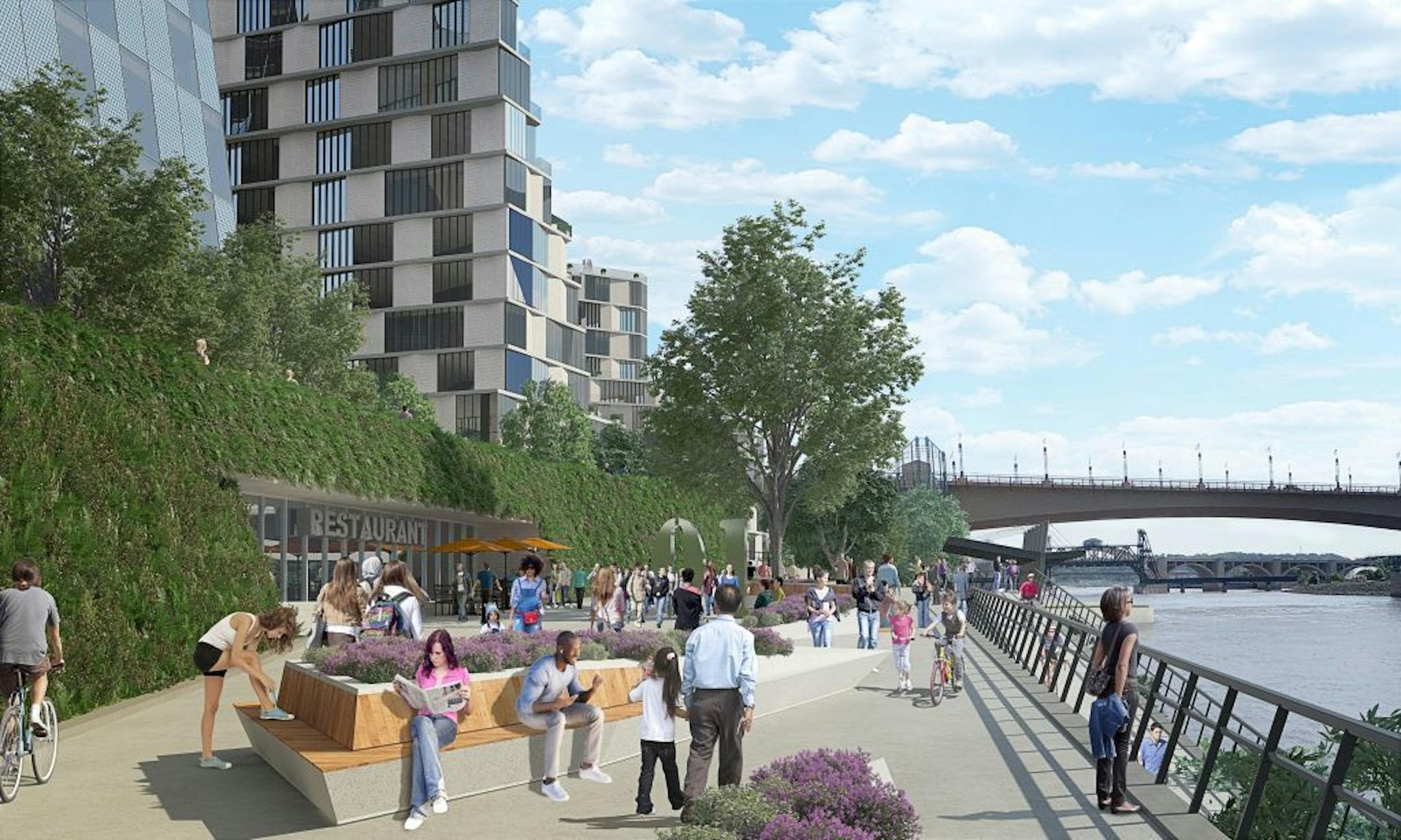 The St. Paul development would include retail stores, restaurants and 8 acres of terraced public space, much of it green.