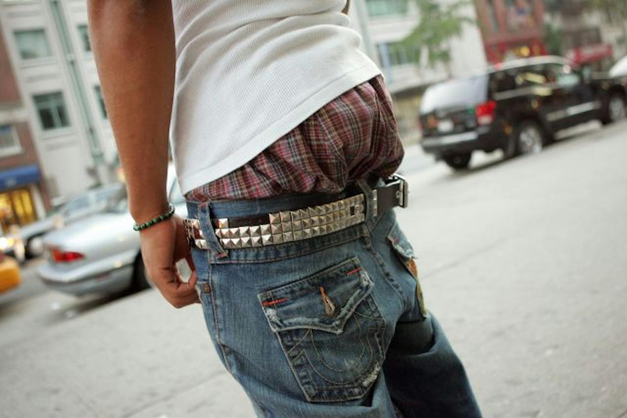 Low-riding pants are a bad idea; passing the metal detector, sans belt, could be embarrassing for all.