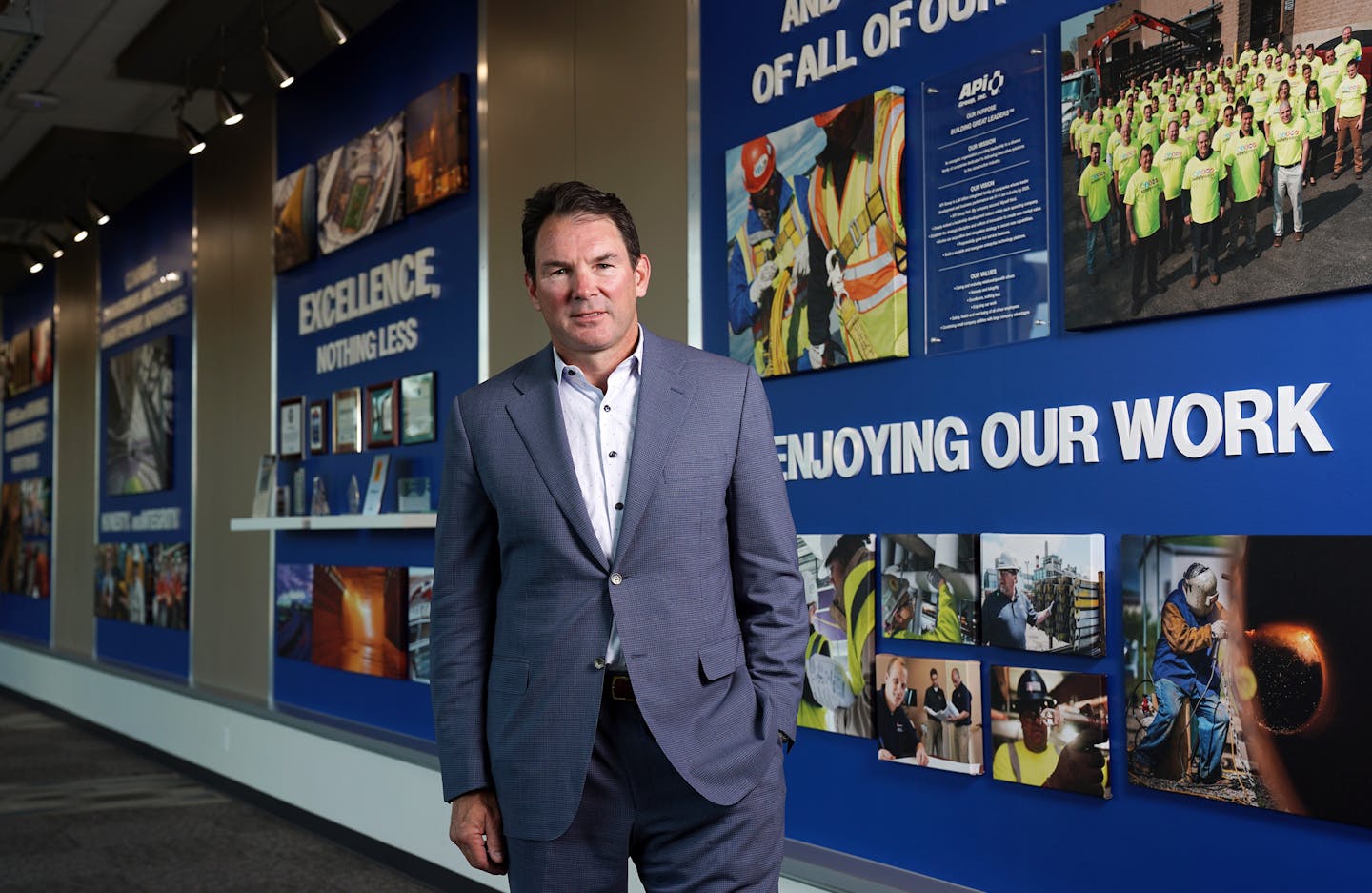 APi CEO Russell Becker stood for a portrait at the APi Group's training center. ] ANTHONY SOUFFLE &#x2022; anthony.souffle@startribune.com APi CEO Russell Becker stood for a portrait at the APi Group's training center near their headquarters Tuesday, Sept. 3, 2019 in New Brighton, Minn. APi Group Inc. is one of Minnesota's largest private companies and parent to 40 independent safety companies. It's being acquired for $2.9 billion.