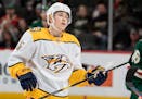 Former University of Minnesota Gopher Rem Pitlick playing in his first NHL game for the Nashville Predators.