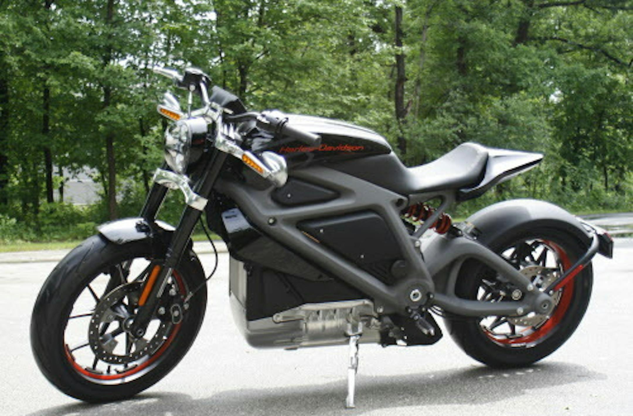 This Wednesday, June 18, 2014 photo shows Harley-Davidson's new electric motorcycle at the company's research facility in Wauwatosa, Wis. The company plans to unveil the LiveWire model Monday, June 23, at an invitation-only event in New York. (AP Photo/M.L. Johnson)