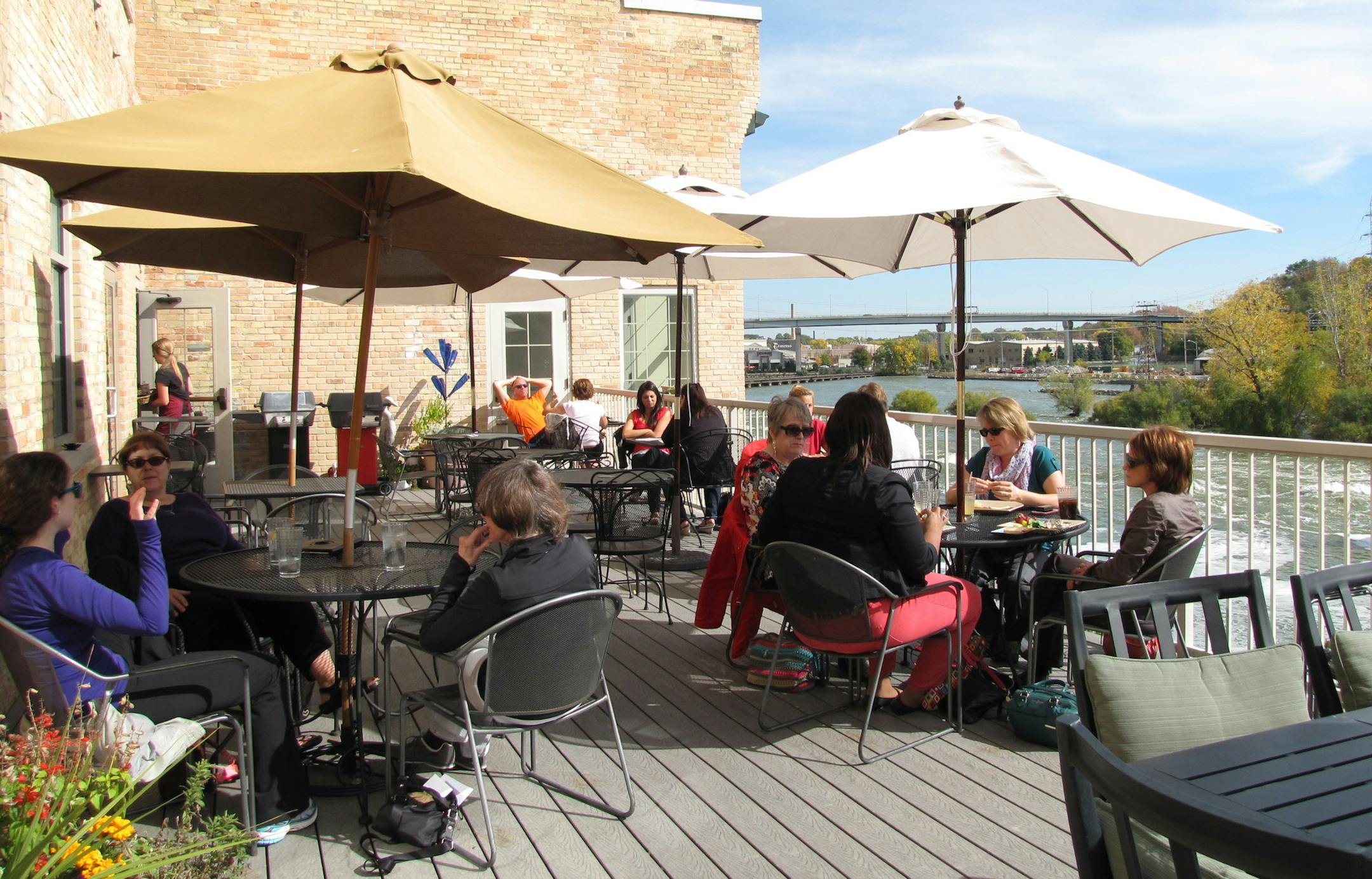 The Paper Discovery Center, housed in an 1878 Kimberly-Clark warehouse in Appleton, Wis., includes a cafe that takes advantage of Fox River views.