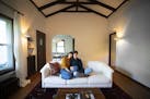 Laura Zebuhr and Jana Shortal in the living room of the Spanish Revival house they recently rented together.