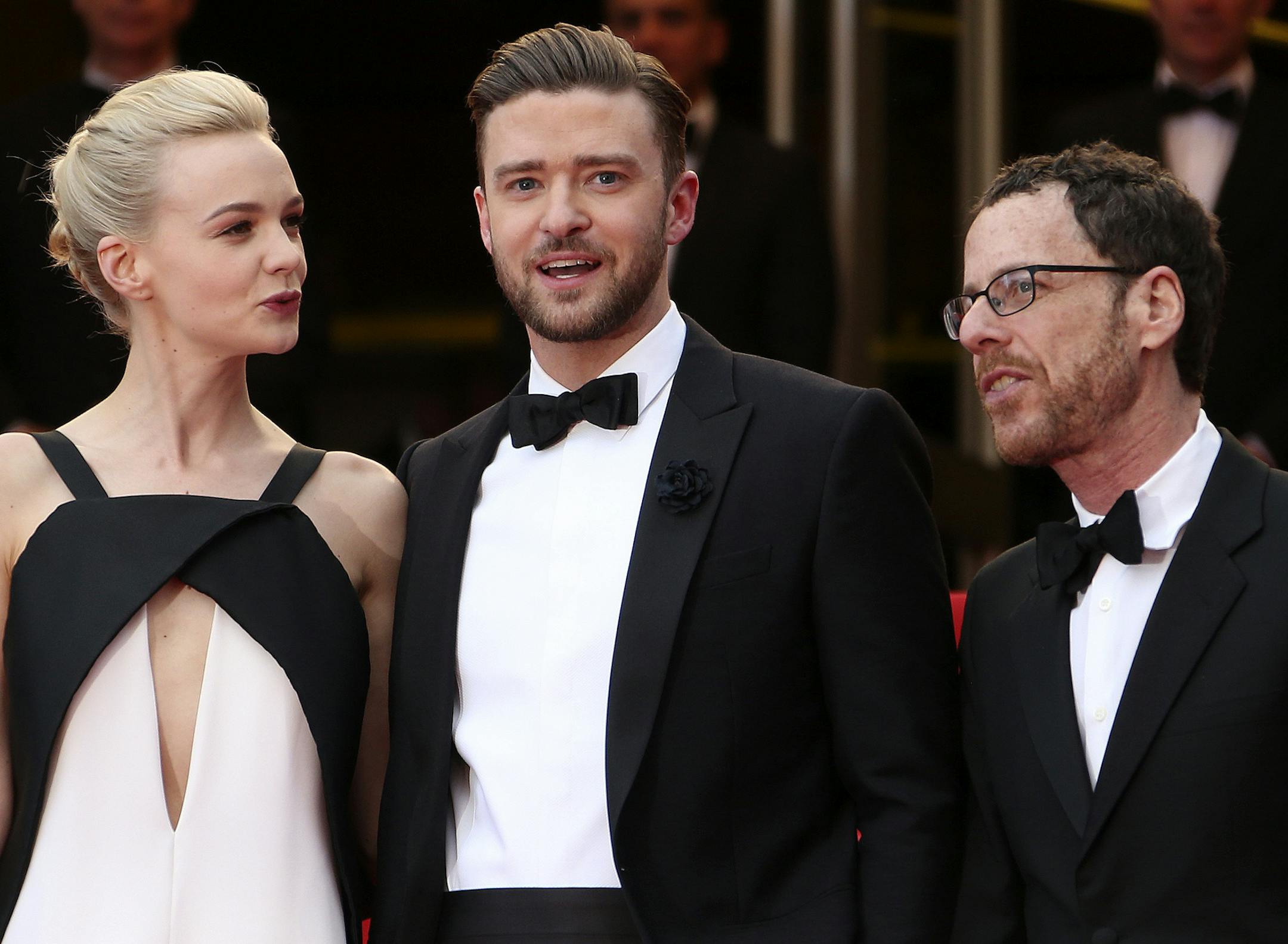 From left, actors Carey Mulligan, Justin Timberlake and director Ethan Coen arrive for the screening of Inside Llewyn Davis at the 66th international film festival, in Cannes, southern France, Sunday, May 19, 2013. (Photo by Joel Ryan/Invision/AP)