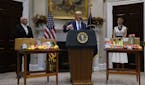 President Donald Trump speaks about the food supply chain during the coronavirus pandemic, in the Roosevelt Room of the White House, Tuesday, May 19, 