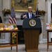 President Donald Trump speaks about the food supply chain during the coronavirus pandemic, in the Roosevelt Room of the White House, Tuesday, May 19, 