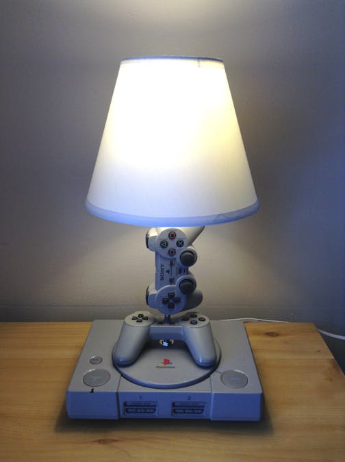 An undated handout photo of a lamp made out of an old Nintendo console and controllers by Woody6Switch Geekery.