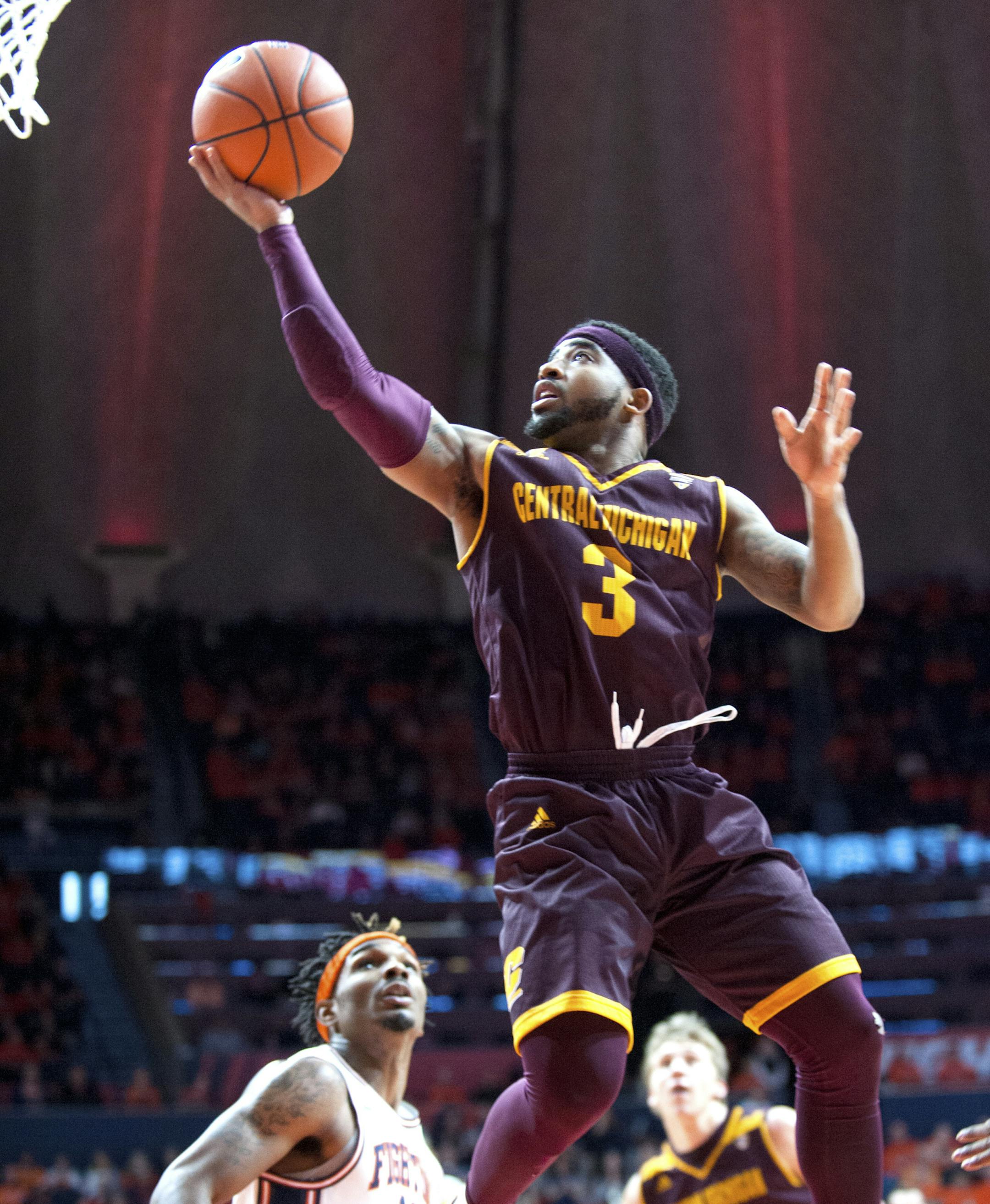 Central Michigan's guard Marcus Keene (3) during the second half of their NCAA college basketball game in Champaign, Ill., on Saturday, Dec.10, 2016. (AP Photo/Robin Scholz) ORG XMIT: ILRS112