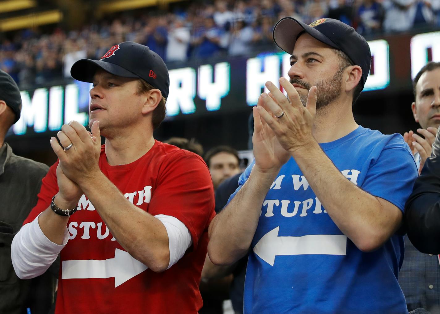 Red Sox fan/actor Matt Damon and Dodgers fan/talk show host Jimmy Kimmel watched Game 5 of the World Series in Los Angeles, but today's MLB game has some problems that need ironing out.