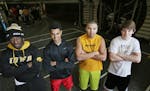Apple Valley sprinters, from left, Quinn Hooks, Jordan Charles, Dom McDew-Stauffer and Steven Wilson set a school record last season in the 4x200 rela